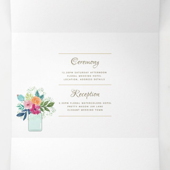 Invitation de mariage floral Fuschia 3in1 et RSVP (Intérieur au milieu)