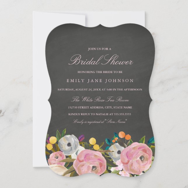Invitation de mariage Floral Garden Chalkboard (Devant)
