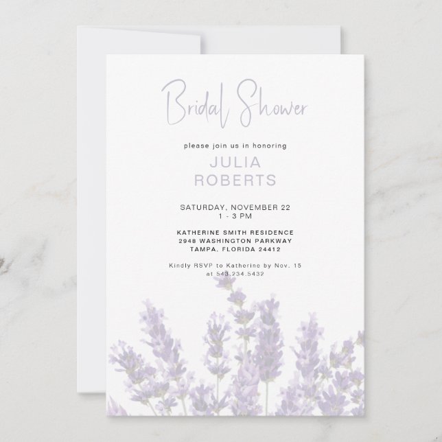 Invitation de mariage floral lavande pour une douc (Devant)
