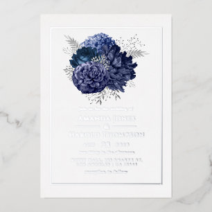 Invitation de Mariage floral marine et argenté