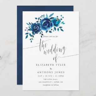 Invitation de mariage floral marine et blanc