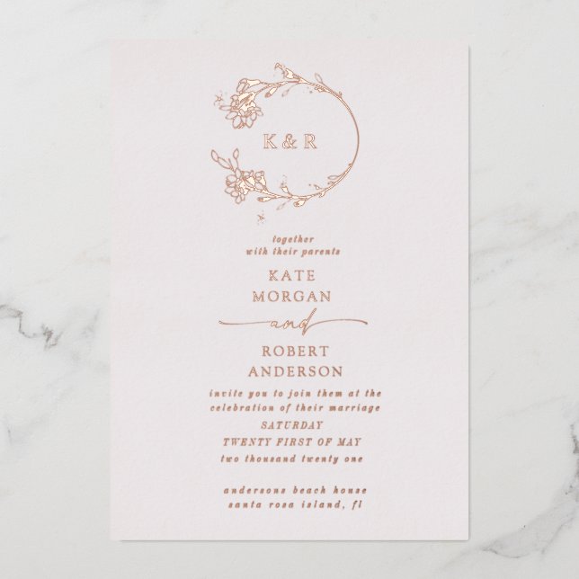 Invitation de Mariage floral moderne (Recto)