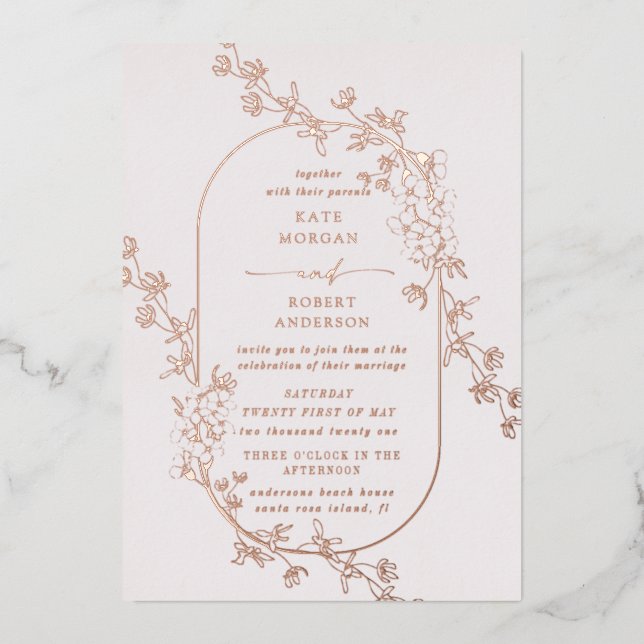 Invitation de Mariage floral moderne (Recto)