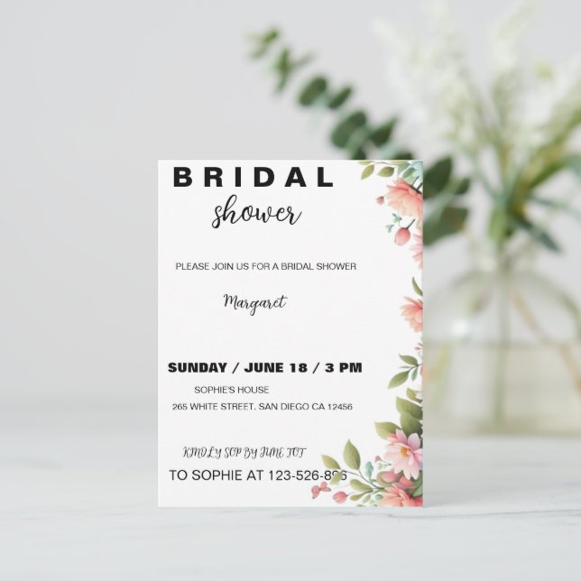 Invitation de mariage floral moderne pour une fête (Debout devant)