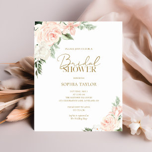 Invitation de mariage floral or rose à petit budge