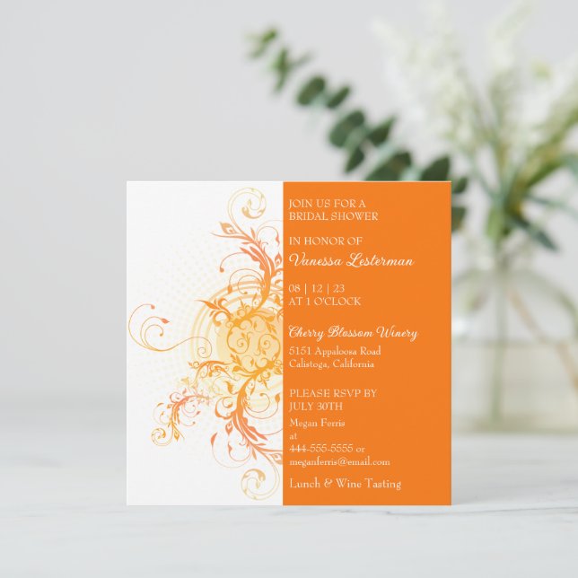 Invitation de mariage floral orange moderne (Debout devant)