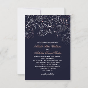 Invitation de mariage Floral Pattern Navy Tulip -