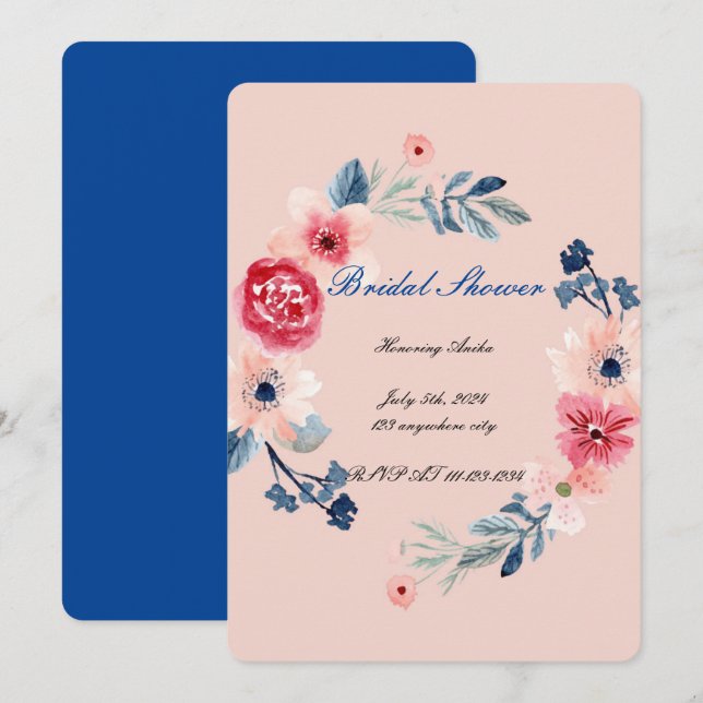 Invitation de mariage floral rose  (Devant / Derrière)