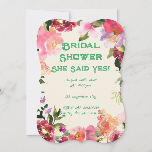 Invitation de mariage floral rose botanique (Devant)