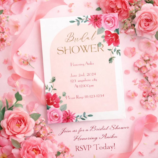 Invitation de mariage floral rose botanique (Créateur téléchargé)