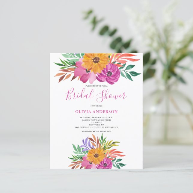 Invitation de mariage floral rose budget (Debout devant)