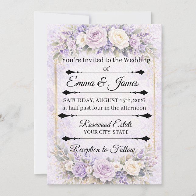 Invitation de mariage floral rose lavande (Devant)