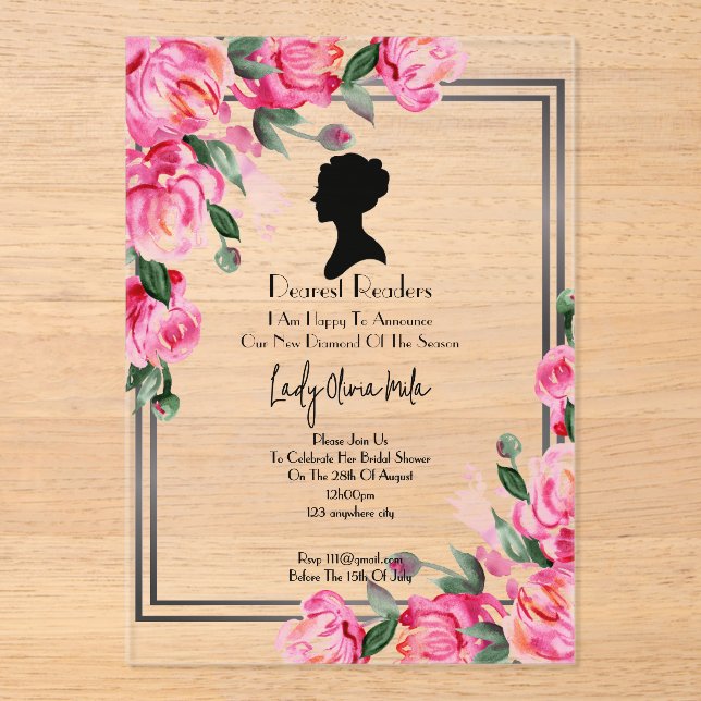 Invitation de mariage floral rose pour une fête pr (Recto)