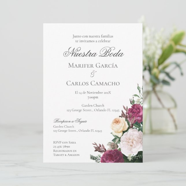 Invitation de mariage floral rouge Invitation Spa (Debout devant)