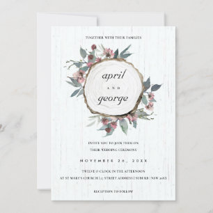 INVITATION DE MARIAGE FLORAL ROUSTIQUE EN BOIS CHI