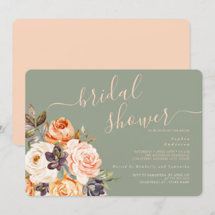 Invitation de mariage floral sauge pêche