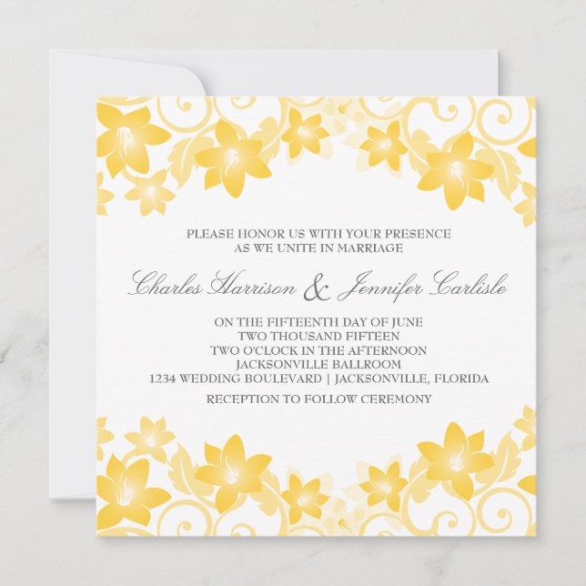 Invitation de mariage floral simple Jaune (Devant)
