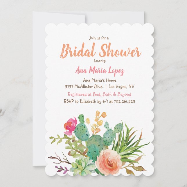 Invitation de mariage floral succulent cactus (Devant)