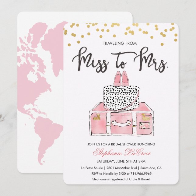 Invitation de mariage floral sur le thème du voyag (Devant / Derrière)