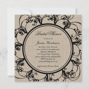 Invitation de mariage floral sur toile de jute