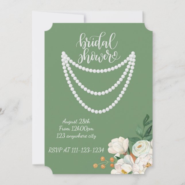 Invitation de mariage floral vert perlé (Devant)