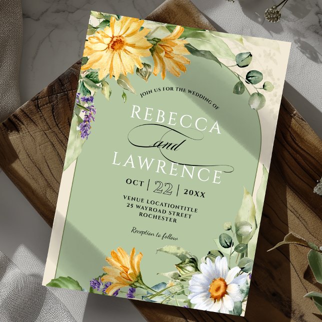 Invitation de mariage florale à la sauge jaune élé (Créateur téléchargé)