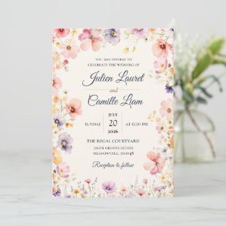Invitation de mariage florale à l'aquarelle élégan