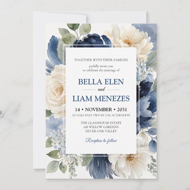 Invitation de mariage florale à l'aquarelle élégan (Devant)