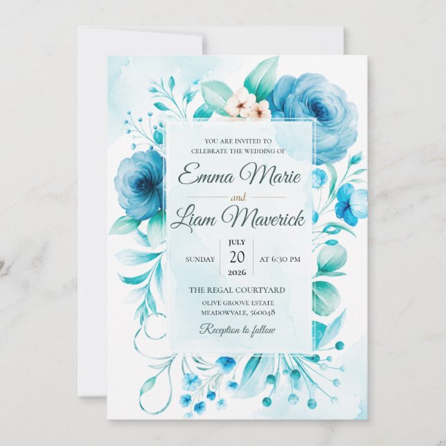Invitation de mariage florale à l'aquarelle élégan (Devant)