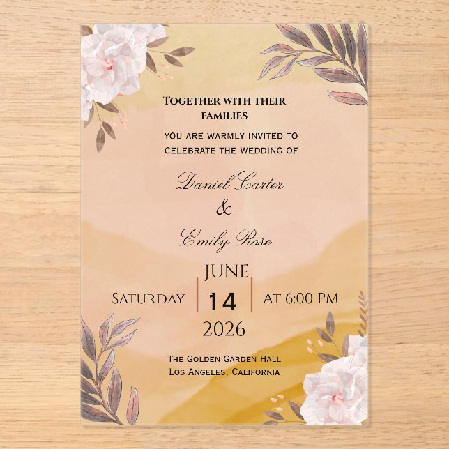 Invitation de mariage florale à l'aquarelle élégan (Recto)