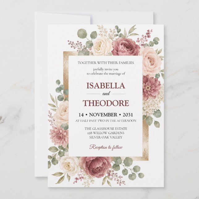 Invitation de mariage florale à l'aquarelle élégan (Devant)