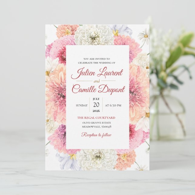Invitation de mariage florale à l'aquarelle élégan (Debout devant)