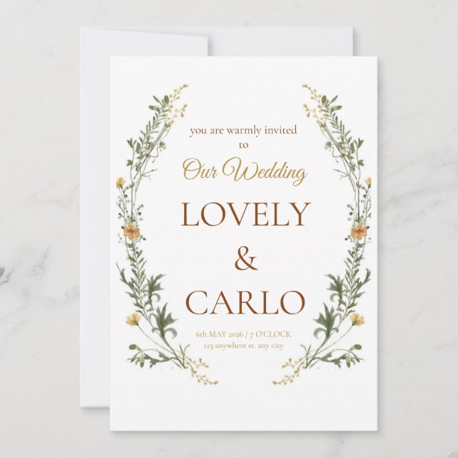 Invitation de mariage florale à l'aquarelle élégan (Devant)