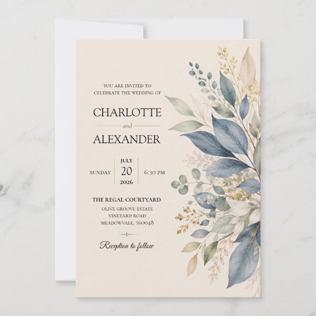 Invitation de mariage florale à l'aquarelle élégan (Devant)