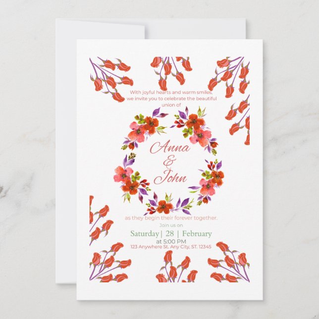 Invitation de mariage florale à l'aquarelle élégan (Devant)