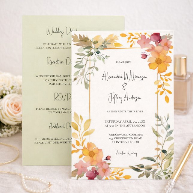 Invitation de mariage florale à l'aquarelle élégan (Créateur téléchargé)