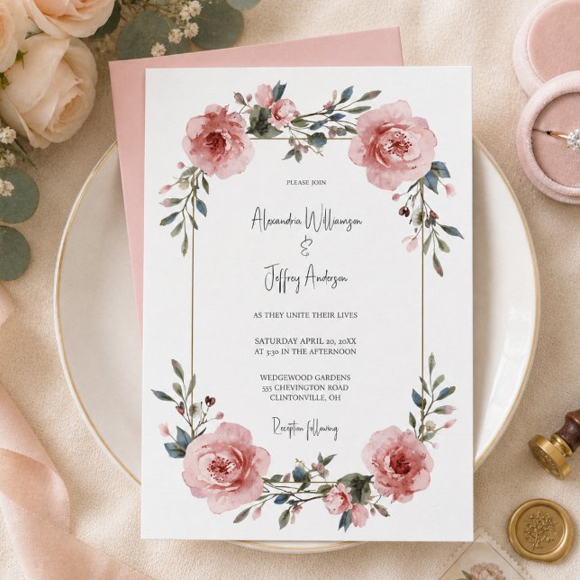 Invitation de mariage florale à l'aquarelle élégan (Créateur téléchargé)