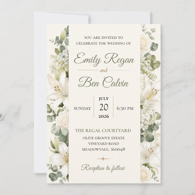 Invitation de mariage florale à l'aquarelle élégan (Devant)