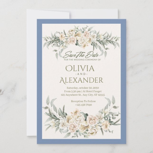 Invitation de mariage florale à l'aquarelle élégan (Devant)