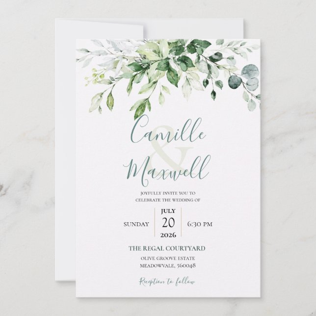 Invitation de mariage florale à l'aquarelle élégan (Devant)