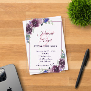 Invitation de mariage florale à l'aquarelle violet