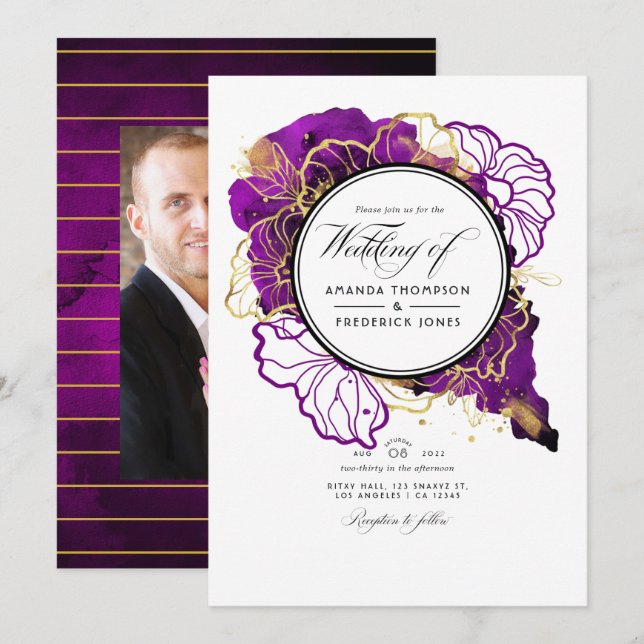 Invitation de mariage florale abstraite moderne vi (Devant / Derrière)