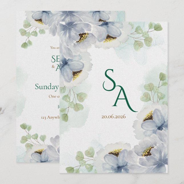 Invitation de mariage florale aquarelle (Devant / Derrière)