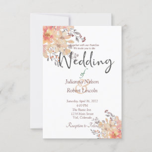 Invitation de mariage florale aquarelle abricot