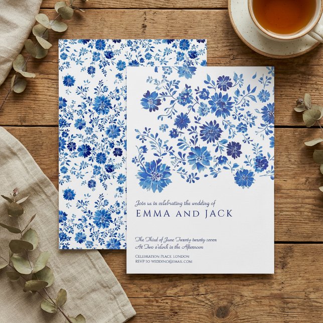 Invitation de mariage florale aquarelle bleue (Blue Watercolor Floral Wedding Invitation)