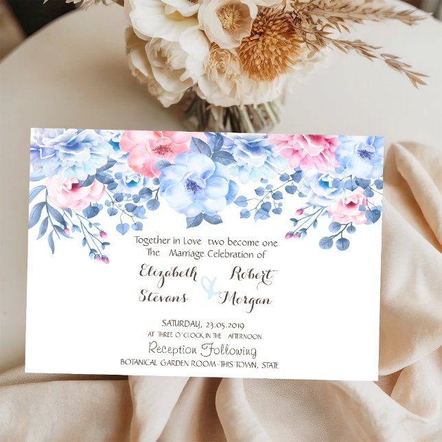 Invitation de mariage florale aquarelle bleue (Créateur téléchargé)