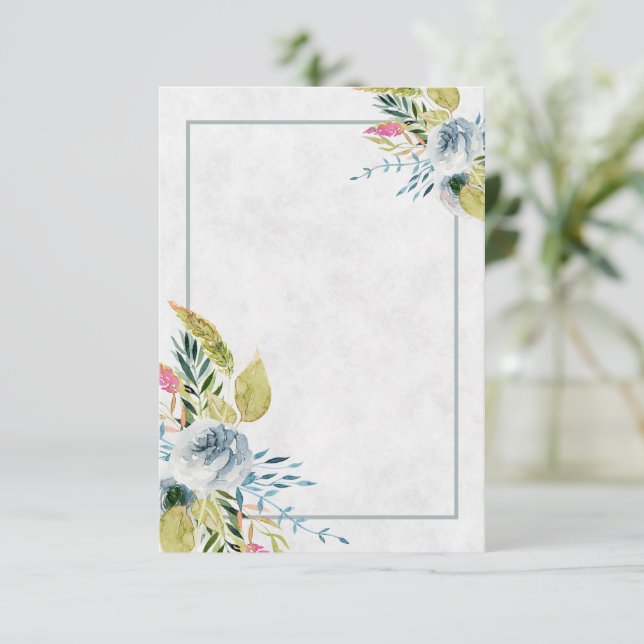 Invitation de mariage florale aquarelle bleue vier (Debout devant)