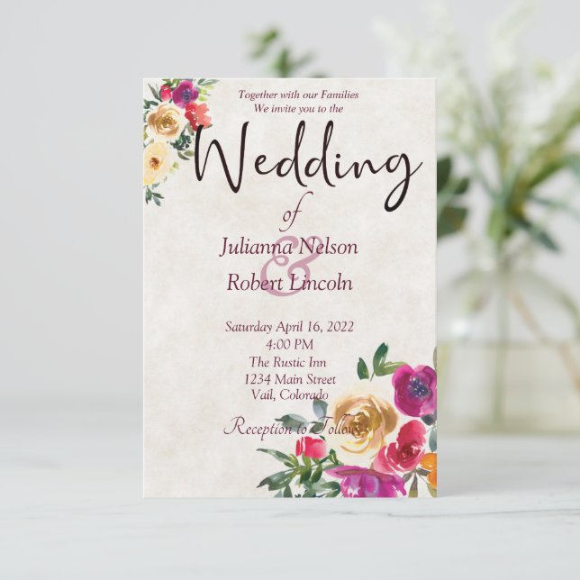 Invitation de mariage florale aquarelle citron et  (Debout devant)