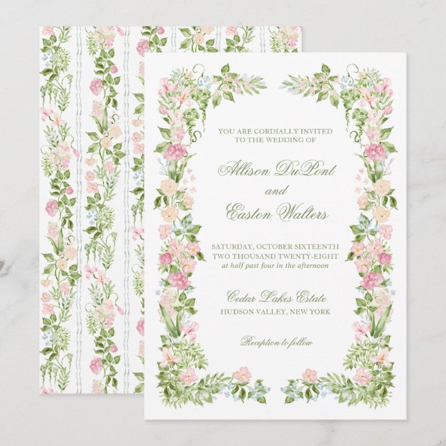 Invitation de mariage florale aquarelle élégante (Devant / Derrière)