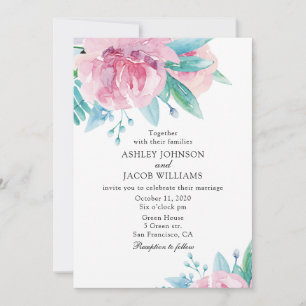 Invitation de mariage florale aquarelle. Fleurs ro